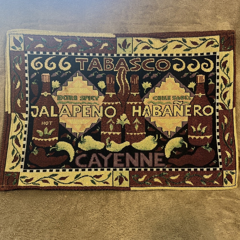 4 Chili Pepper Mexican Tapestry Placemats 18.5x12.5 Tabasco Jalapeno Habanero